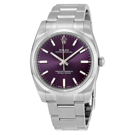 rolex oyster perpetual 34 purple dial unisex watch|rolex oyster perpetual color chart.